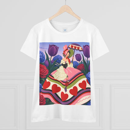 ❤️☂️ The Heart Parasol Promenade Cotton Tee – Art Deco Floral Romance
