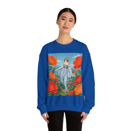 🌺🩵 The Poppy Hill Promenade Crewneck Sweatshirt – Art Deco Fashion Whimsy
