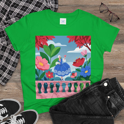 🌸💙 The Lady Of The Flower Terrace Cotton Tee – Colorful Art Deco Garden Elegance