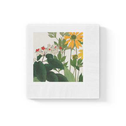Clerodendrum & Rudbeckia by Tanigami Kônan White Coined Napkins