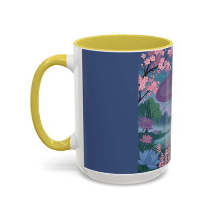 The Lady Of The Cherry Blossoms Colorful Mugs – Art Deco Spring Elegance