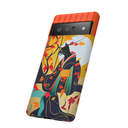 Black Cat in Kimono Phone Cases