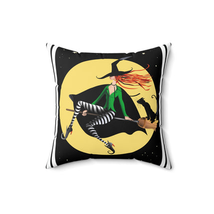 A Witch’s Moonlit Flight Spun Polyester Square Pillow
