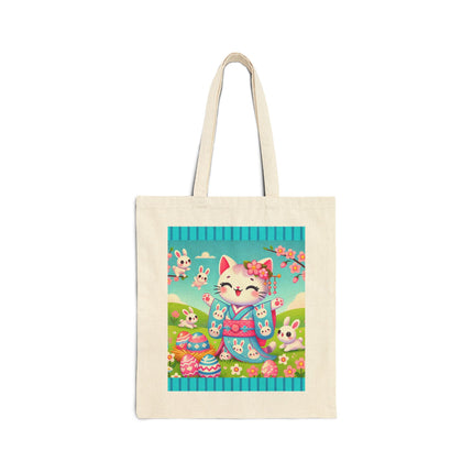Springtime Kitten’s Easter Joy Cotton Canvas Tote Bag
