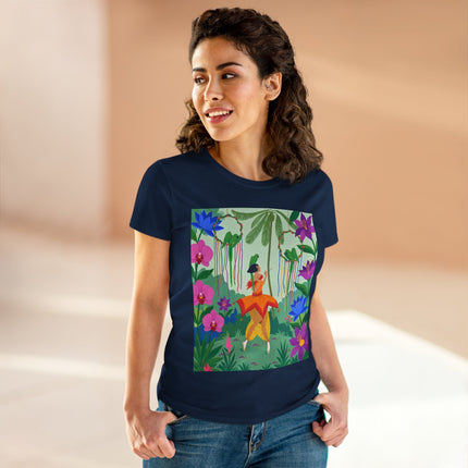 🌺🦜 The Tropical Garden Serenade Cotton Tee – Colorful Art Deco Fantasy