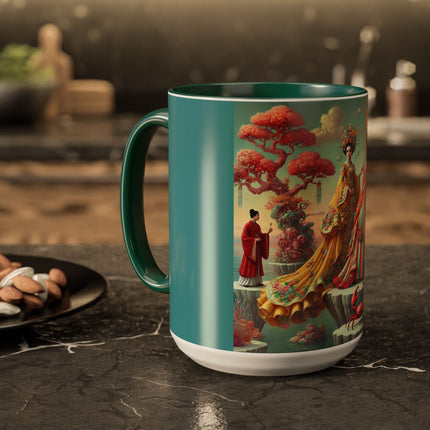 Cherry Blossom Courtesans & Crimson Crab Colorful Mug – Imperial Elegance & Playful Charm
