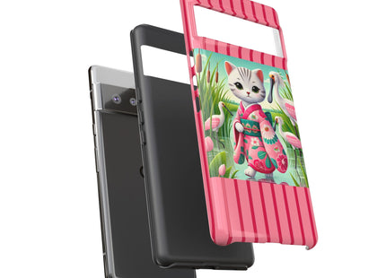 Geisha Kitten Strolls Among the Spoonbills Phone Cases
