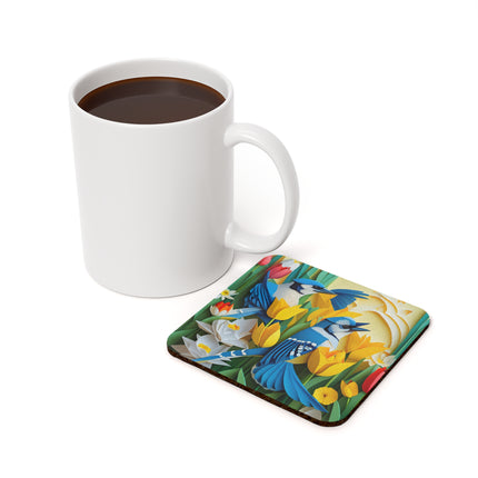 Blue Jays in a Spring Garden Cork Back Coaster