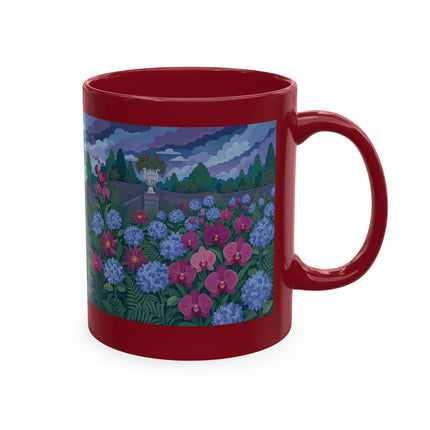 🦚🌸 The Lady & The Peacock On The Garden Steps Ceramic Mug – Art Deco Garden Elegance