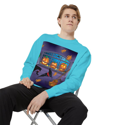 Whimsical Halloween Mischief Unisex Garment-Dyed Sweatshirt