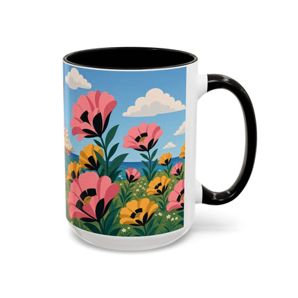 🌸⛵ The Seaside Blossom Promenade Colorful Mug – Art Deco Coastal Elegance