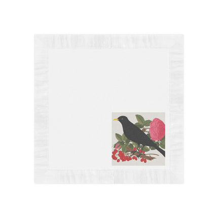 Blackbird & Rose White Coined Napkins – Timeless Elegance & Nature's Harmony