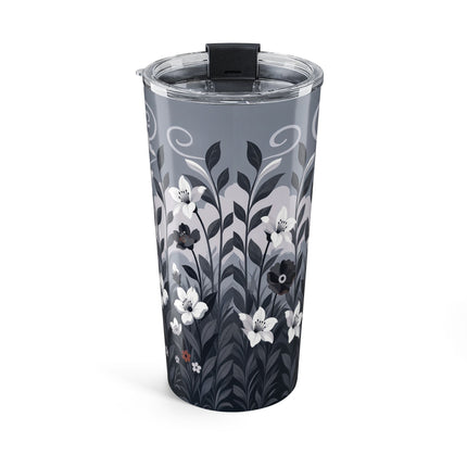 🖤🌸 The Greyhound Floral Promenade Tumbler, 20oz – Art Deco Monochrome Fashion