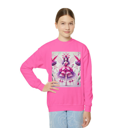 Fuchsia Fairy Youth Crewneck Sweatshirt – Vibrant Color, Floral Magic & Whimsical Elegance