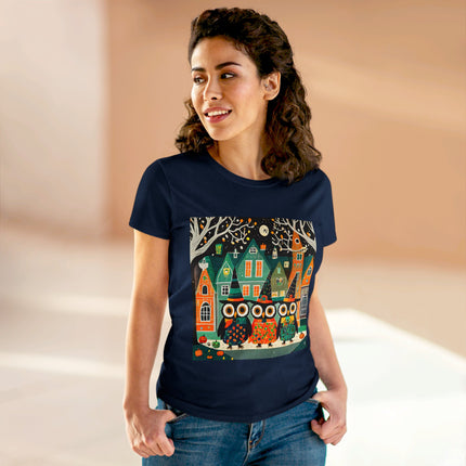 Night of the Trick-or-Treating Owlets Women's Midweight Cotton Tee