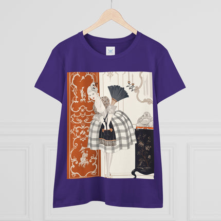 🪭🖤 The Lady With The Black Fan Cotton Tee – Art Deco Fashion Illustration