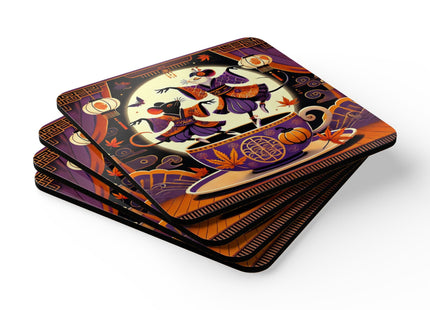 Theatrical Halloween Kabuki Mice on Teacup Corkwood Coaster Set
