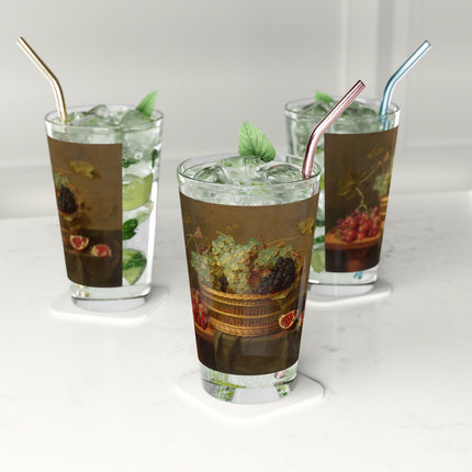Basket of Grapes and a Pomegranate on a Table Glass, 16oz