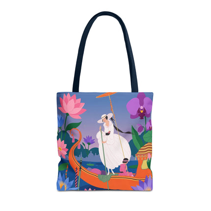 🪷🛶 The Lady Of The Lotus Garden Gondola Tote Bag – Art Deco Floral Adventure