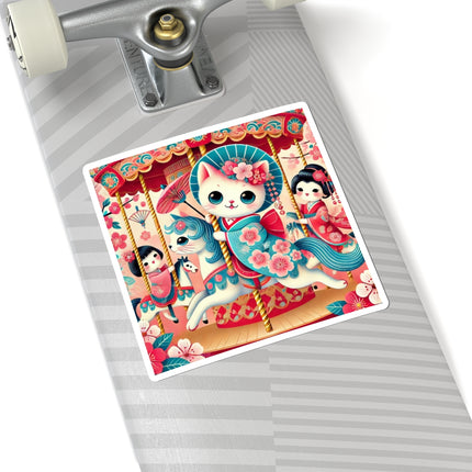Geisha Kitten's Enchanted Carousel Ride Kiss-Cut Stickers (4 Sizes)