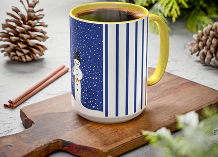 Snowman in Falling Snow Colorful Mugs (11oz, 15oz)