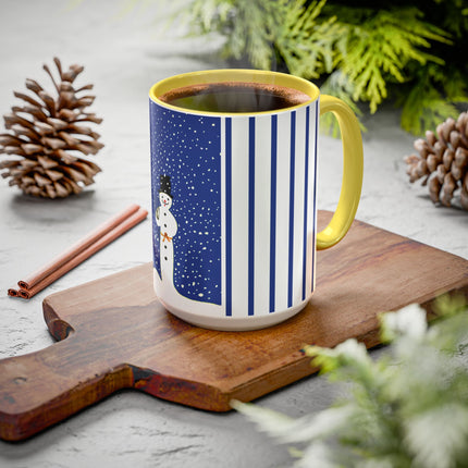 Snowman in Falling Snow Colorful Mugs (11oz, 15oz)