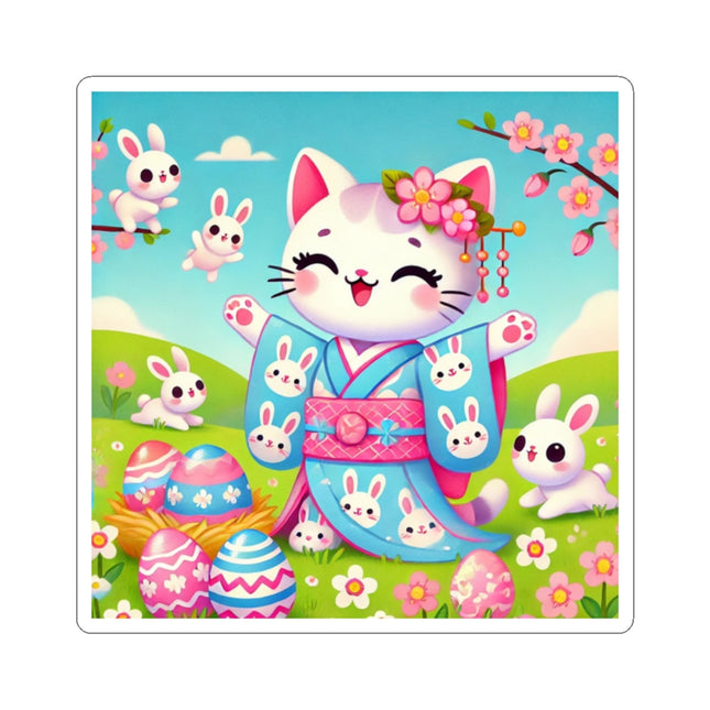 Springtime Kitten’s Easter Joy Kiss-Cut Stickers (4 Sizes)