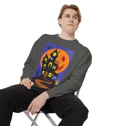 Halloween Night at the Haunted House Unisex Garment-Dyed Sweatshirt