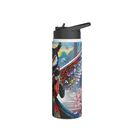 Cyberpunk Samurai Owl Stainless Steel Water Bottle
