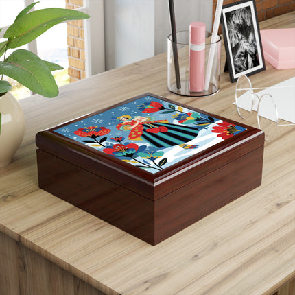 ❤️❄️ The Winter Heart Messenger Jewelry Box – Art Deco Snow Garden Fantasy