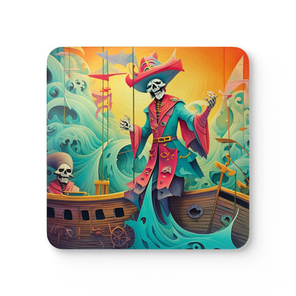 Skeleton Crew of the Misty Seas Corkwood Coaster Set
