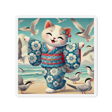 Geisha Kitten by the Seaside Die-Cut Magnets (5 Sizes)