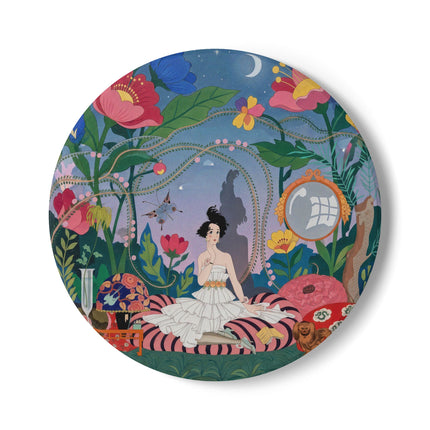 🌙🌺 The Lady Of The Midnight Garden Ceramic Coaster – Art Deco Floral Reverie