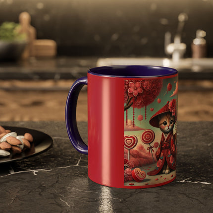 Whimsical Geisha Kitten in a Valentine Garden Colorful Mugs (11oz, 15oz)