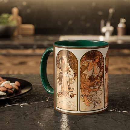 The Seasons by Alphonse Maria Mucha Colorful Mugs (11oz, 15oz)