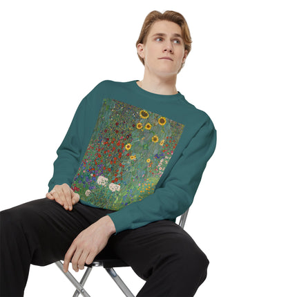 Farm Garden with Sunflowers by Gustav Klimt Unisex Garment-Dyed Sweatshirt