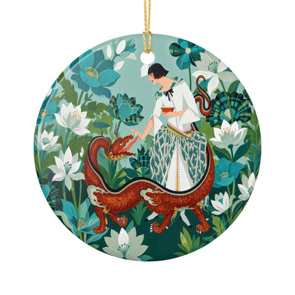 🐉🌿 The Dragon Keeper Ceramic Ornament – Art Deco Floral Fantasy