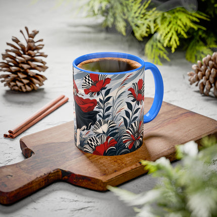 ☔🌹 The Scarlet Checkerboard Rainstorm Colorful Mug – Art Deco Floral Elegance