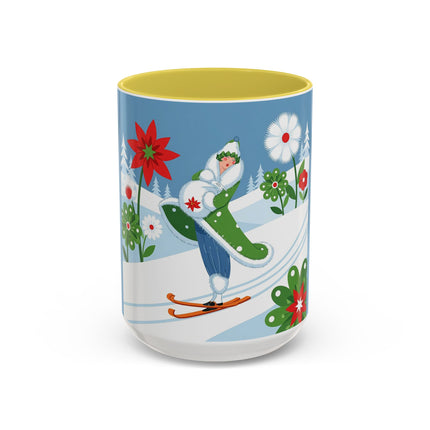 🎿❄️ The Winter Garden Skier Colorful Mug – Whimsical Holiday Fantasy