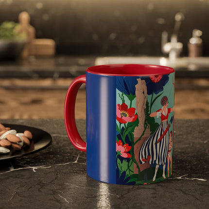 The Lady Of The Scarlet Bow Colorful Mugs – Art Deco Botanical Archer Elegance