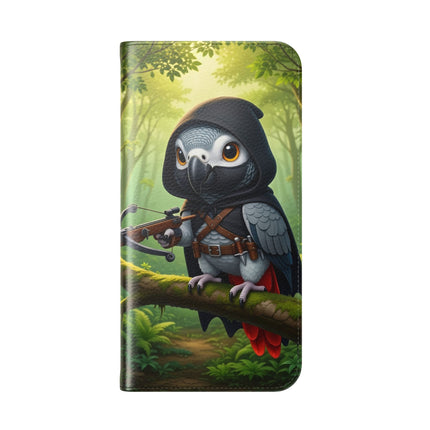 🪶🌲 The African Grey Sentinel Flip Case – Quiet Strength & Woodland Adventure