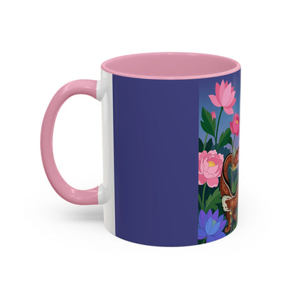 The Lady And The Garden Dragon Colorful Mugs – Art Deco Mythical Botanical Elegance