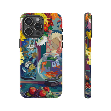 Floral Fishbowl Still Life Phone Case – Vibrant Harmony & Colorful Life
