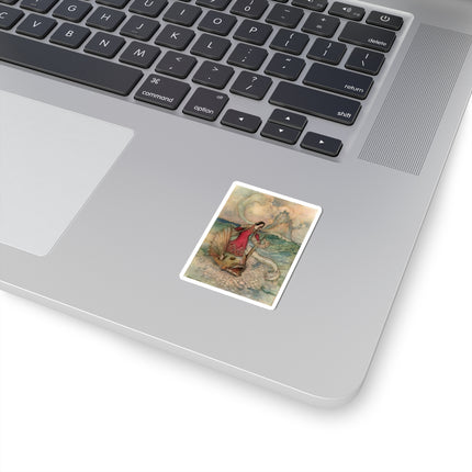 Rita Rides on the Dolphin by Warwick Goble Kiss-Cut Stickers (4 Sizes)