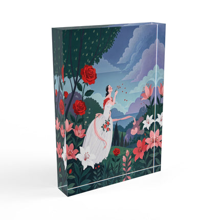 🌹💌 The Lady Of The Whispering Roses Acrylic Art Block – Art Deco Garden Romance