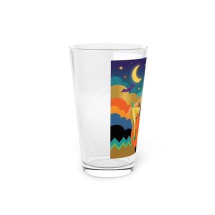 🌙🎃 The Witch Of Crescent Moon Pumpkin Glass, 16oz – Colorful Halloween Charm