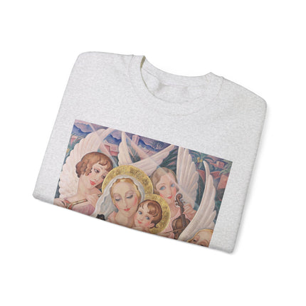 Madonna with Child Surrounded by Musical Angels by Gerda Wegener Heavy Blend™ Crewneck Sweatshirt