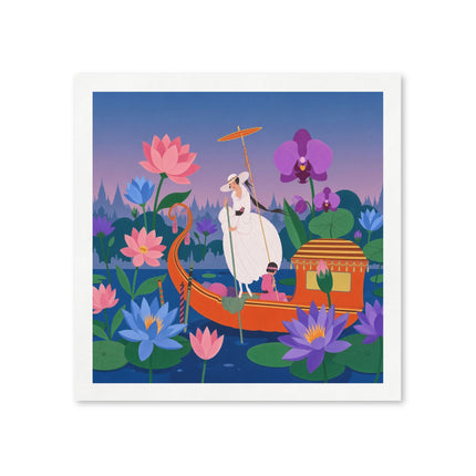 🪷🛶 The Lady Of The Lotus Lake Napkins – Art Deco Garden Voyage