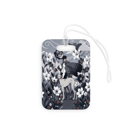 🖤🌸 The Greyhound Floral Promenade Luggage Tag – Art Deco Monochrome Fashion