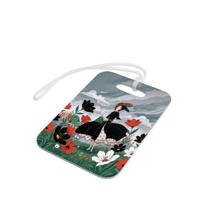 🌧️🌺 The Stormy Flower Walk Luggage Tag – Art Deco Floral Fashion